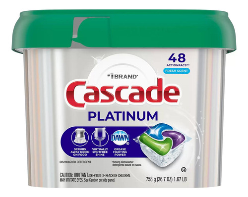 Detergente Cascade Platinum En Cápsulas P/ Lavavajillas 48pz