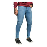 Jeans Hombre Chupin Elastizado Azul Gastado Calidad Premium