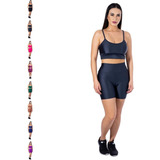 Conjunto Fit Feminino Top Cropped Alça E Shorts Curto 