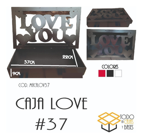 Caja De Madera Love 37x22x9 Color Negro