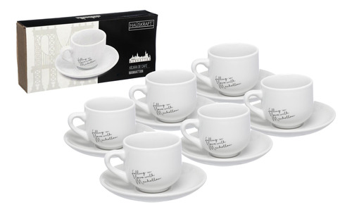 Conjunto 6 Xícaras De Café Com Pires Em Porcelana 90ml