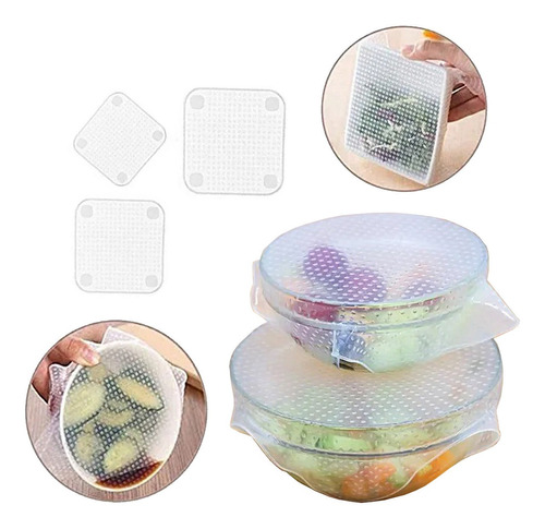 Set X3 Tapas Silicona Cuadrada Reusable Recipientes Cocina