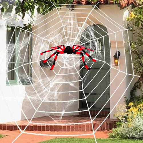 Decoraciones De Halloween Telaraña 3,6m Araña Gigante Roja