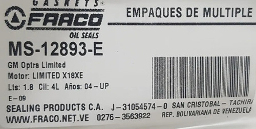 Empacadura Mltiple Escape Chevrolet Optra Limited 1.8 Foto 3