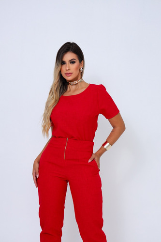 Conjunto Alfaiataria Feminino Calça E Blusa Linho  Elegante 