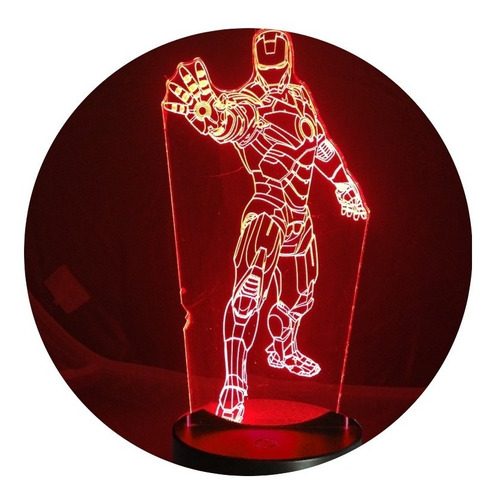 Lampara Ilusión 3d Iron-man Avengers Marvel + Control Remoto