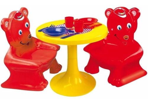 Mesa Y 2 Sillitas Rondi Osos Chanchitos Rosa Plasticos