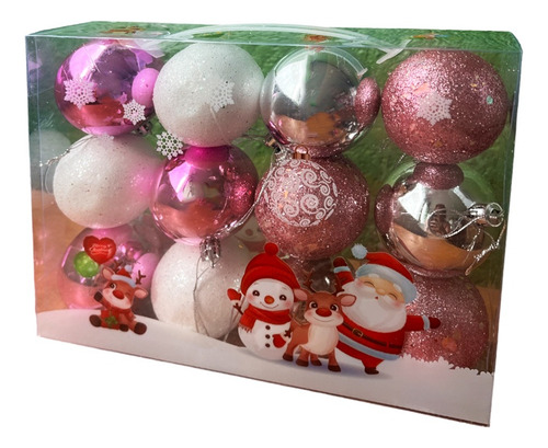 Paquete De 12 Esferas Decorativas Navideñas Rosas Y Blancas 