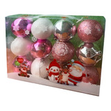 Paquete De 12 Esferas Decorativas Navideñas Rosas Y Blancas 