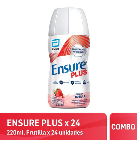 Suplemento En Líquido Abbott  Ensure Plus Carbohidratos Sabor Frutilla En Botella De 5.28ml 24 Un Pack X 24 U