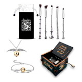 Caja Musical Harry Potter + Brochas Collar Y Pulsera Snitch