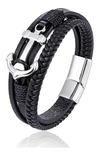 Pulsera De Cuero Hombre Caballero Ancla Negro Nautica 2019