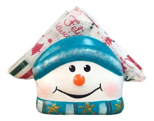 Porta Guardanapo Boneco De Neve- Decoração De Mesa De Natal Cor Azul Boneco De Neve