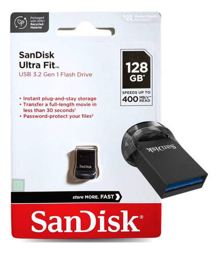 Mini Pen Drive Sandisk Ultra Fit 128gb Usb 3.2 Original