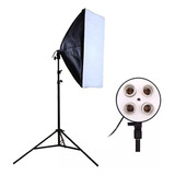 Kit Softbox 50x70 Soquete E27 Quadruplo + Tripé 2 Metros 