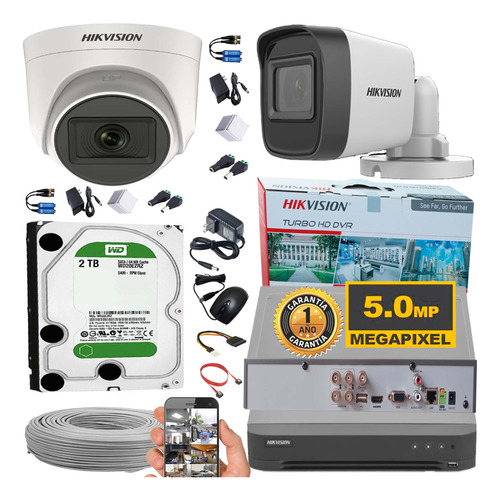 Kit Seguridad Hikvision 5 Mpx Dvr 4 Canales + 2 Cámaras + Dd