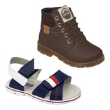 Kit 2 Pares Bota Infantil Masculina Sandália Menino Casual