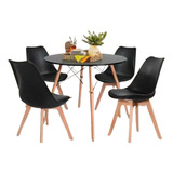 Comedor Eames Negro Redondo 80cm - 4 Sillas Tulip Negras