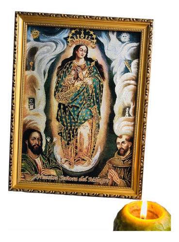 Virgen Del Milagro 40 X 32 Cm Gobelino Tejido A Mano