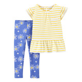 Carters Set 2 Piezas Remera A Rayas Calza Margaritas