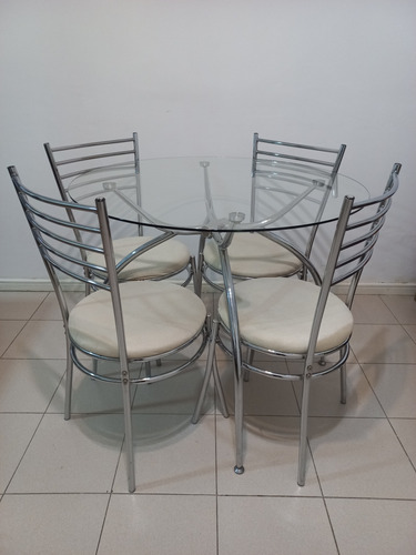 Juego Comedor Mesa Vidrio Y 4 Sillas Cromadas