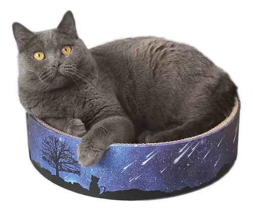 Rascador Ke Woow Premium Para Gato, Cama Circular Gris Azul