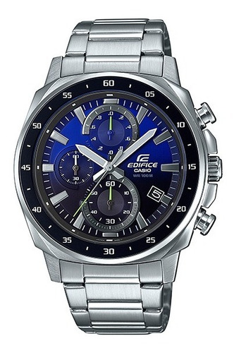 Reloj Pulsera Casio Efv-600 Con Correa De Acero Inoxidable Color Plateado - Fondo Negro/azul - Bisel Negro