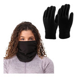 Bandana Cuello Y Guantes Liso Ropa Termica Negro Combo X 2 