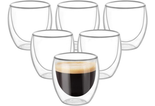 Shot Taza Doble Pared Vidrio Borosilicato 80ml Café Te X6