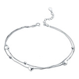 Tobillera / Pulsera De Plata Sólida 925 21cm Corazones