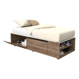 Cama Box Base P/ Sommier De 1 Plaza 2 Puertas Y Estantes + +