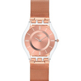 Reloj Swatch Rosé Skin Con Malla Tejida Sfp115m 