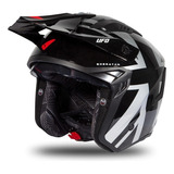 Casco Moto Ufo Abierto Sheratan Negro Gris Rojo Brillante 