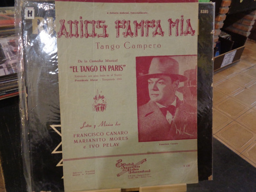 Partitura Adios Pampa Mia Canaro Mores Pelay Tango 1945