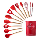 Set 12 Utensilios De Cocina Silicona Resistente Calor Rojo