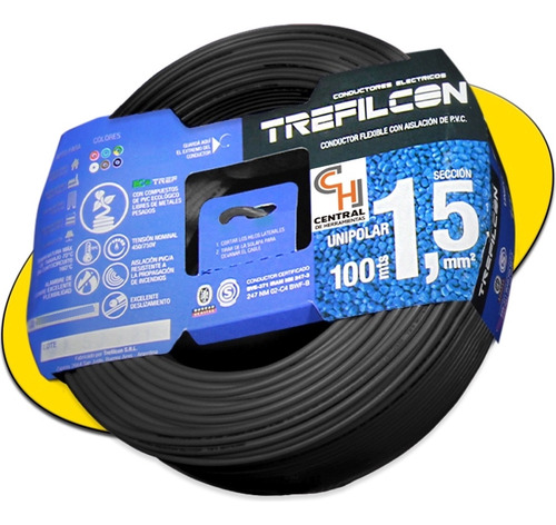 Cable Negro Unipolar 1.5mm Trefilcon Certificado 100mt