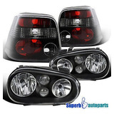 Fits 1999-2006 Vw Golf Gti Mk4 Black Headlights W/built- Spa