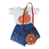 Conjunto Infantil Camiseta Shorts Jeans E Bolsa Menina