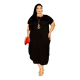 Vestido Longo Plus Size Extra Gola Canoa Rodado Efasê Mullet