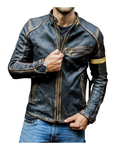 Chaqueta Motera De Cuero Punk Con Cuello Alzado Para Hombre