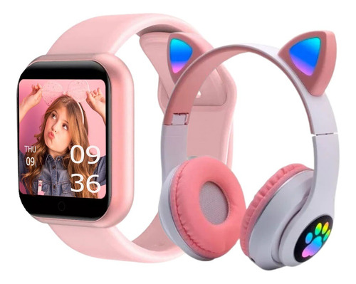 Relógio Smartwatch Feminino + Fone De Ouvido Lad Gatinho Nfe