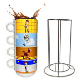 Xícara De Café Toy Story Torre Com 4 Caneca Suporte 150ml