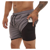 Bermuda 2 Em 1 Short Esportivo Com Bolso Academia Run Dryfit