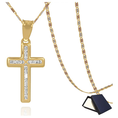 Dije Cruz Cadena Planchada Con Medalla Cruz Cristo Oro 10k Italy 45cm Lisa Dama Mujer Niña Oro Sólido 10 Kilates Gargantilla Bautizo Confirmación Regalo Novia Joyería Fina Oro 10 Quilates Amarillo