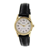 Reloj Casio De Dama Modelo Ltp-v001 Piel Negro Cara Blanca