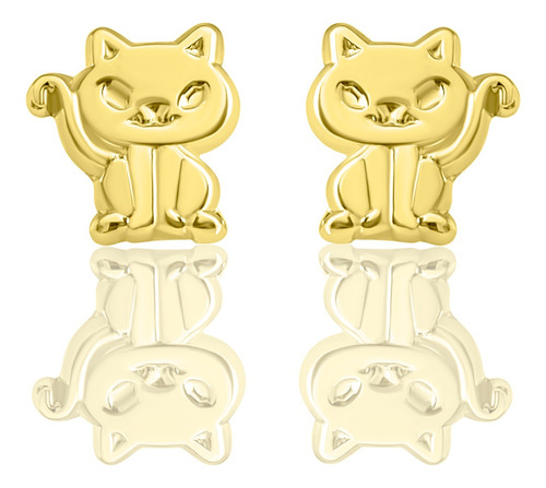 Aretes De Oro 10k Broquel Para Bebé Niña Mujer Gatito 