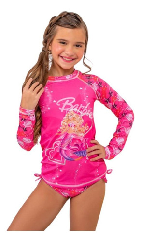 Conjunto De Verão Feminino Infantil Barbie Proteção Uv50