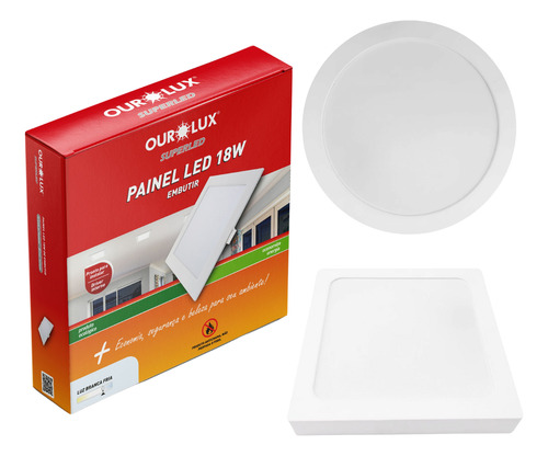 Painel De Led 18w 6500k Redondo Ou Quadrado Luz Fria