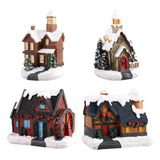 4pcs Navidad Nieve Casa Led Luz Cálida Pueblo Navidad Hogar