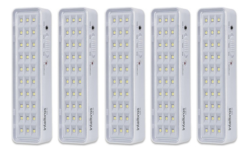 Kit 5 Luminárias Intelbras Lâmpada Emergência Bivolt 30 Leds Cor Branco